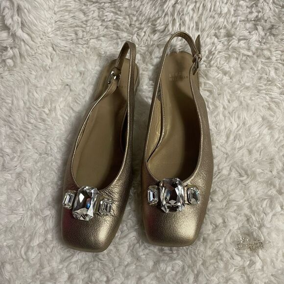 STUART WEITZMAN Rhinestone Gold Slingback Ballet Flats Shoes SZ9.5 - Picture 2 of 12